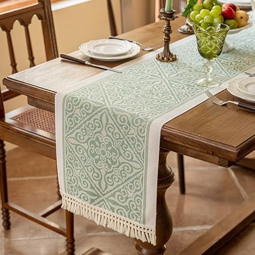 Tischläufer modern, Mode Tischdecke, Tischläufer Outdoor Tischdeko, Table Runner, Esstisch deko, Tischläufer abwaschbar, Festliche Partydekoration (35x240 cm Grün)