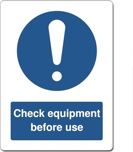 Blue Mandatory Health Safety Metal Sign For Office Work Site School 15cm x 20cm - Check equipment before use