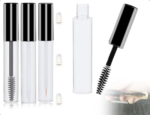 Emezddo Set di flaconi vuoti per mascara, scovolino per ciglia ricaricabile, tubetto trasparente per eyeliner portatile, tubetti vuoti riutilizzabili per lucidalabbra (nero)