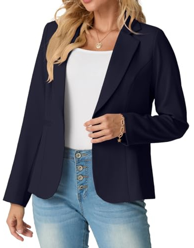 GRECERELLE Womens Blazer Suit Long Sleeve Ladies Jackets Casual Elegant Work Office Blazers Work,Wedding with Buttons Pockets for Women UK 8-20 (Navy Blue, 10)