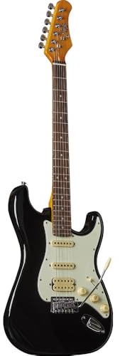 EKO GUITARS – Chitarra Elettrica ST‑350, Corpo Pioppo, Manico Acero, Tastiera Laurel, Pickup H‑S‑S, Ponte Tremolo, 22 Tasti, Scala 650 mm, Colore Nero