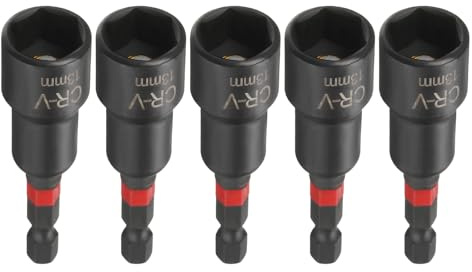 sourcing map 5 brocas de destornillador de tuerca de 13 mm, vástago hexagonal de 65 mm de largo, magnéticos, 6 puntos, ajuste de pernos de acero CR-V fosfatado de cambio rápido para taladros