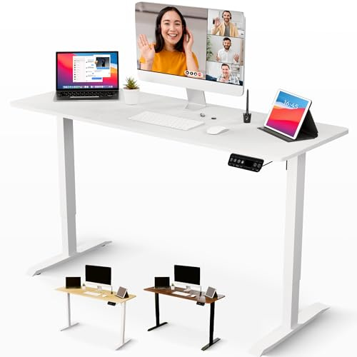JUPPLIES Escritorio Elevable Eléctrico 120x60 cm – Mesa Regulable 70-117 cm con Panel LCD 6 Botones y 2 Memorias, Motor Silencioso 50 dB, Carga 80 kg, Tablero Blanco + Estructura Blanca