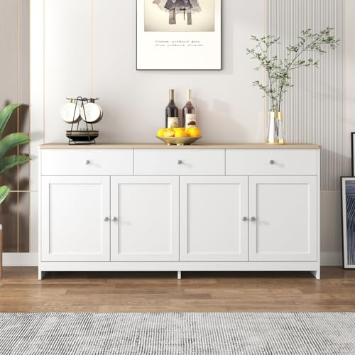 Henunem Sideboard Breit Küchenschrank, Kommode Schrank Buffetschrank mit 3 Schubladen und 4 Türen Küchenbuffet mit Verstellbares Regal Sideboard für Wohnzimmer Küche Esszimmer (160x75x37 cm)