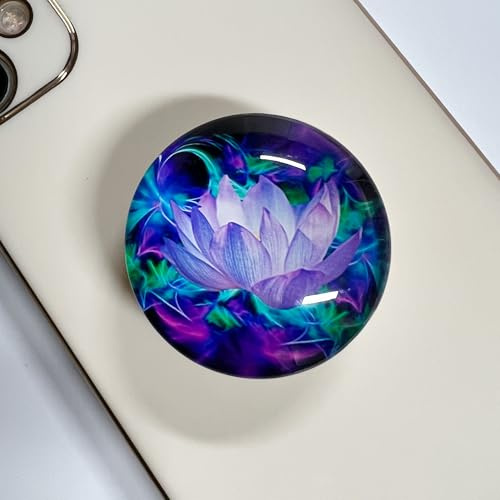 Expandible Collapsible Mobile Phone Grip Cell Phone Stand Holder for Smartphones Cellphone Accessory-Clear Glitter Purple Lotus Flower Design