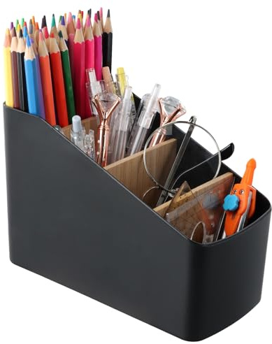Ziyonix Organizer Scrivania con 4 Scomparti, Porta Telecomando, Portapenne da Scrivania Porta Penne per Scrivania Organizzatore Scrivania per Riporre Telecomandi, Penne, ufficio, Cosmetici (Nero)