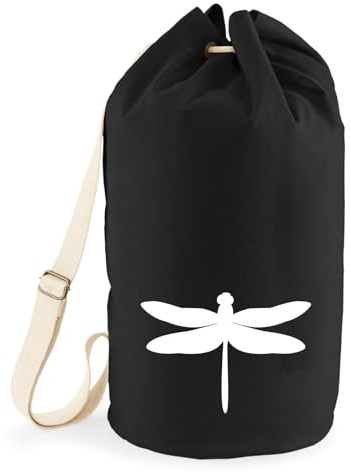 Huuraa Seesack Libelle Silhouette Geschenk | Tasche 20 Liter Strandtasche Black Baumwolle Rucksack Geschenkidee Schwarze Sporttasche Duffle Bag mit Kordelzug Verschluss