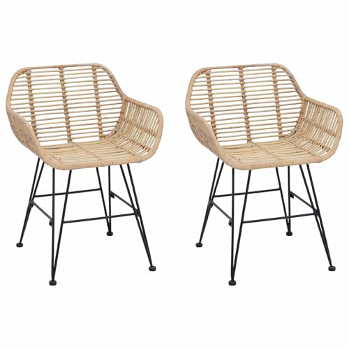 vidaXL Matstol 2 pcs Naturfärg 55 x 50 x 74 cm Rattan och Järn, Vardagsrum, Modern, Hållbar, Multifunktionell Möbler för Optimal Komfort, Stil och Mångsidighet i Varje Hemmiljö