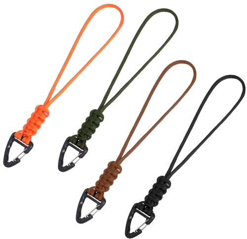 4-Pack Paracord Lanyard, Paracord Keychain Braided Rope Paracords Lanyards Key Chain with Triangle Buckle Carabiner Clip Men/Women Heavy Duty Hook for Car Key Outdoor Survival Camping Hiking, 4 Colors