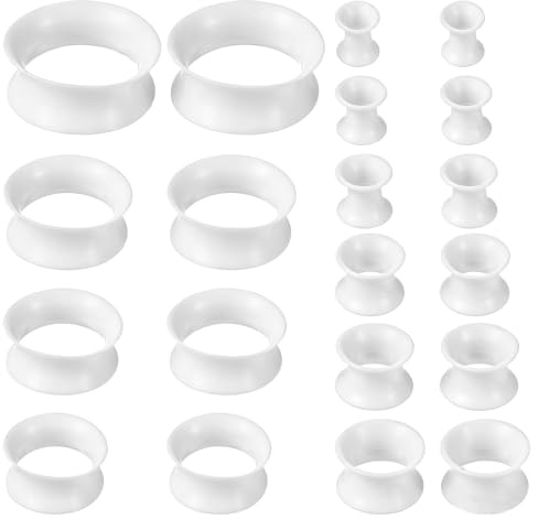 FdcLixuvol 20Pcs White Ear Tunnel Plug, Flexible Soft Silicone Flesh Tunnels Ear Stretching Kit Ears Gauge Expanders Plugs Stretcher Piercing with Double Flare Plugs for Women Men 4Mm-20Mm 6G-7/8In