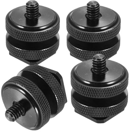 Montaje de Zapata para Flash de Doble Tornillo, 1/4 Pulgada, 4 Piezas | Aleación de Aluminio, Zócalo Hot Shoe, para Cámara y Cable Ttl, Negro