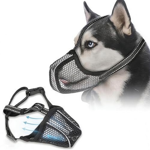 AEMCHDM Hundmunkorg andas justerbar – munkorg som äter säkert hund, reflekterande, lätt ätskydd för små, medelstora och stora hundar, nätbitkorg muzzle (svart, M)