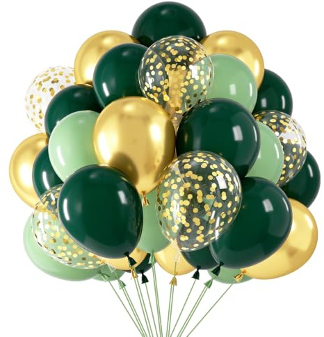 Globos Verdes Blancos y Dorados 68 Piezas, Verde Oliva Globos de Cumpleaños Feliz Dorados Confeti Globos para Decoracion Cumpleaños Fiesta Baby Shower Niño Jungla Safari Temática Fiesta Boda