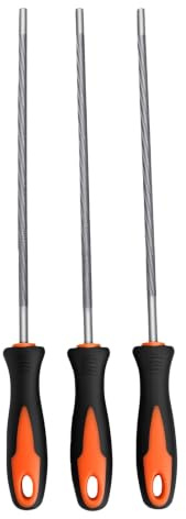FTVOGUE Kettensägenfeile, 3er-Pack 7/32 Zoll Runde Stahlsägefeile | T12-Spezialstahl-Gummibeschichtung, runde Kettensägenfeile, rutschfester Griff, zum Schärfen und Schleifen von Kettensägen