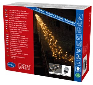 Konstsmide Micro LED Büschellichterkette Cluster, mit 8 Funktionen, Steuergerät und Memoryfunktion, 1152 bernsteinfarbene Dioden, 36V Außentrafo, schwarzes Kabel - 3864-800