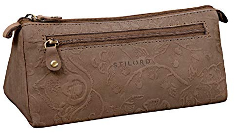STILORD Alexis Vintage Leder Etui Stiftemappe mit 2 Fächern und Reißverschluss Federtasche Federmäppchen Schlampermäppchen Echtes Leder Farbe:Espresso - braun