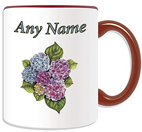 Personalised Gift - Colour Hydrangeas Mug (Nature Plants Design Theme, Colour Options) - Any Name/Message on Your Unique - Endless Summer Forever Ever Together Hortensia