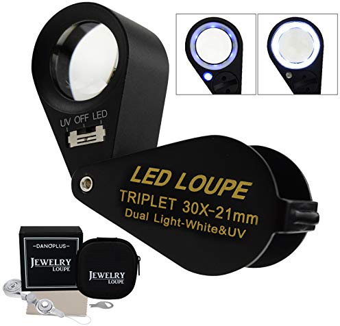 30x Loupe Bijoux Loupe LED UV Lumière 21mm Achromatique Triolet Lentille Optique Verre Poche Gemme Loupe Outil Bijoutier, Timbre Philatéliste, Pièce Numismatique