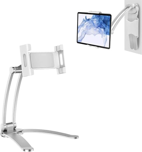 Beewanta Tablet PC Handyhalter Zubehör Anti-Rutsch-Küchenständer Wandhalterung Tablet-Halter for 7-12 Zoll Tabs IPad (Color : Silver)