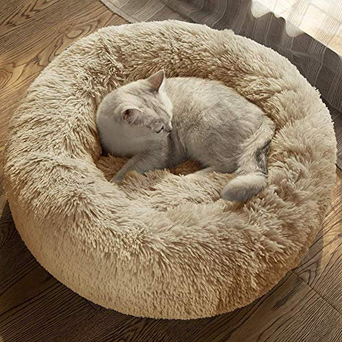 Warmes Hundebett Donut Cuddler Katzenbetten Weich Waschbar Katzenhöhle Waschbar Hundekissen Bequeme Plüsch Hundematte für Große Extra Große Hunde - 100cm Beige