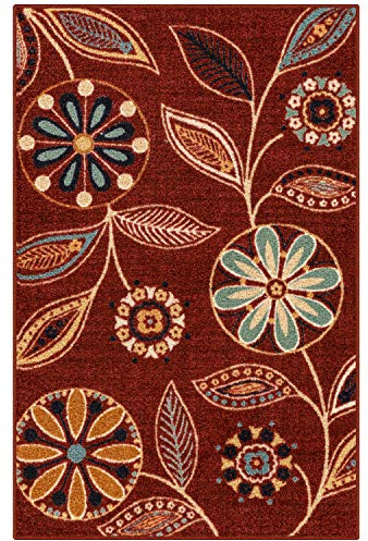 Maples Rugs Reggie Floral Kitchen Rug - Made in USA - Washable, Non Slip Indoor Carpet for Entryway, Foyer, Kitchen, and Bathroom, 2'6 x 3'10, Merlot
