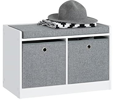 SoBuy Schuhbank mit Sitzfläche, Sitzbank mit Stauraum, Schuhtruhe mit 2 herausnehmbaren Körben, ideal für Flur, Wohnzimmer und Schlafzimmer, Belastbarkeit bis 150kg, Weiß, ca. 68x45x32 cm, FSR65-K-DG