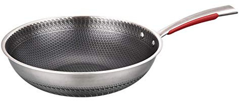 Wokpanna i rostfritt stål hel vaxkaka rostfritt stål wokpanna 33 cm med lock för induktionsspis, gasspisar, elektriska keramiska värmare, halogenugn (storlek: Utan lock)