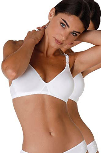 Lovable Reggiseno Senza Imbottitura e Senza Ferretto, Cotone Elasticizzato, Spalline con Regolazione Frontale, Pacco da 2, Cotton Line Donna, Bianco, 40 / 6D