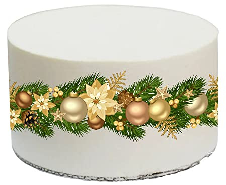 Easy to Use Edible Gold Christmas Wreath Decor Sheet Garland Border Ribbon by LarryRoo - Ideal for decorating your cake!