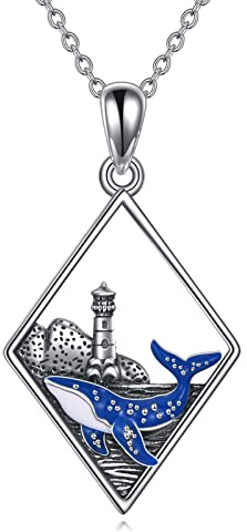 YAFEINI Wal Halskette für Frauen Sterling Silber Ozean Halskette Leuchtturm Schmuck Wal Geschenk