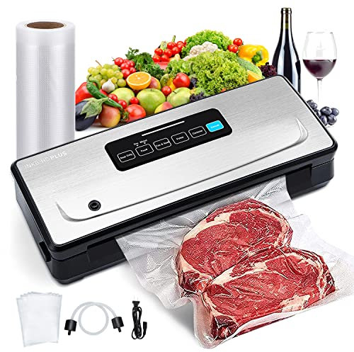 INKBIRD Vacuum Sealer Machine with Seal Bags and Starter Kit,Automatic Food Sealer Machine for Food Preservation,Dry/Moist/Pulse/Canister Mode Vacuum Packing Machine,Built-in Cutter & Roll Bag Storage
