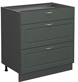 Vicco Küchenunterschrank Fame-Line, Grün-Gold Landhaus, 80 cm | MDF-Front · Ohne Arbeitsplatte · Höhenverstellbare Füße · Metallgriffe · Metall-Vollauszüge