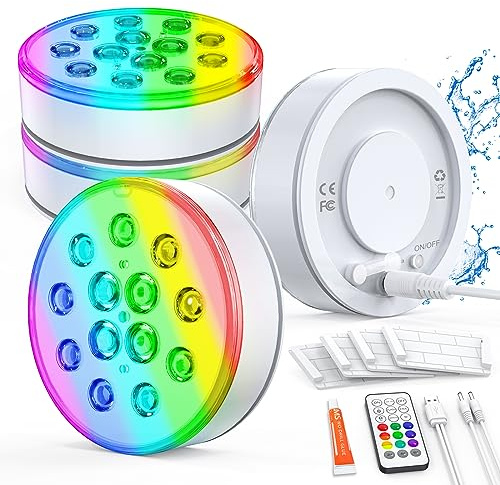 U UZOPI Pool Lights, Upgraded Rechargeable Submersible LED Lights with Remote IP68 Waterproof 16 Colors Hot Tub Underwater Pool Lights for Above Ground Pool, Bath, Party, Vase 4 Pack