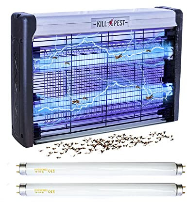 Exterminador electrónico de insectos para moscas y mosquitos para interiores para el hogar, restaurantes, cocina, jardín, incluye 2 bombillas de repuesto