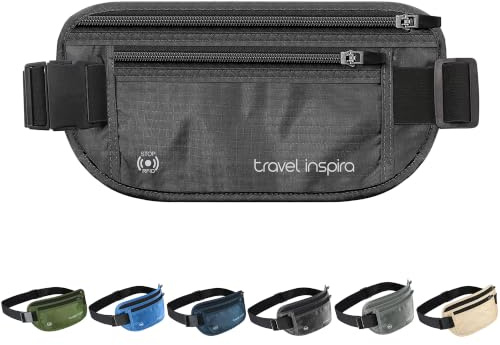 travel inspira Travel Money Belt with Slim Anti-Theft RFID Blocking Passport Holder for Travel Concealed under Clothes for Ultimate Protection of Credit Cards, Cash, Passport & Documents, Black