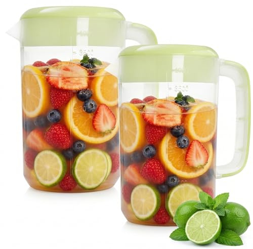Jucoan 2 Pack 4L Plastic Pitchers with Lid, Clear Ice Tea Jug for Fridge, Large Water Beverage Container with 3 Position Pour Spout Lid, Handle, for Home, Party