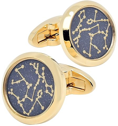 Jonwo Sky Constellation Pattern Round Men's Cufflinks In Gift Case Sparkling Cufflinks for Men Jewelry for Wedding Party Business Birthday Anniversary Dress (Gold Color)