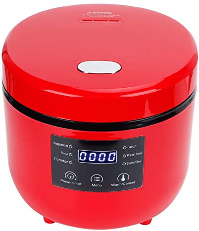Cuociriso, Cuociriso Digitale Intelligente, Mini Cuociriso Elettrico Rotondo Desugar A Vapore da 2L, Pentola Multifunzione Accessori da Cucina Elettrodomestico, Rosso