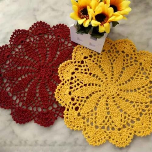 26 cm runde Vintage-Untersetzer, Tischset, Handwerk, Exquisite Baumwollspitze, Blumen, Häkeldeckchen, Hochzeit, Party, Bankett, Tischdekoration, Matte, Unterlage, Rot, rund, 26 cm