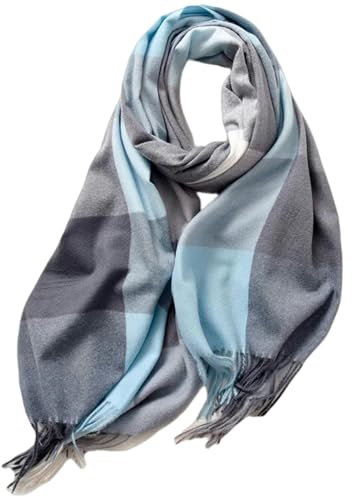 ARMIYO Schal Damen Winter Damenschal Gestreift Plaid Schal Herbst Und Winterschal Nachahmung Kaschmir-hellblau-einheitsgröße