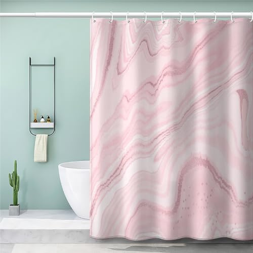 MEVASA Duschvorhang 180x180 3D Lustig Duschvorhang Marmor Shower Curtain with 12 Ring Rosa Marmor Duschvorhang fuir Badewanne Schwer Stoff Polyester Anti-schimmel