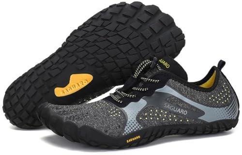 SAGUARO Unisex barfotaskor med bred tålåda och Zero-Drop Solhe – mjuka halkfria, ventilerande, Träkol svart, 46 EU
