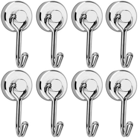 ZIBRALUL Hochleistungs-Magnethaken, vielseitig einsetzbar, starke Neodym-Magnete, Haken für Zuhause, Küche, Kühlschrank, Grill, Schlüsselbecher, Kranzhalter, Silber, 8 Stück
