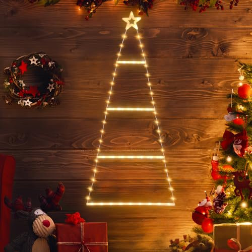 SALCAR Weihnachtsbeleuchtung Außen Batterie, 2 Stück 1M LED Weihnachtsbaum Leiter Lichterkette mit Timer, 8 Modi, Wasserdicht LED-Weihnachtsleiter-Lichter für Fenster, Garten, Warmweiß