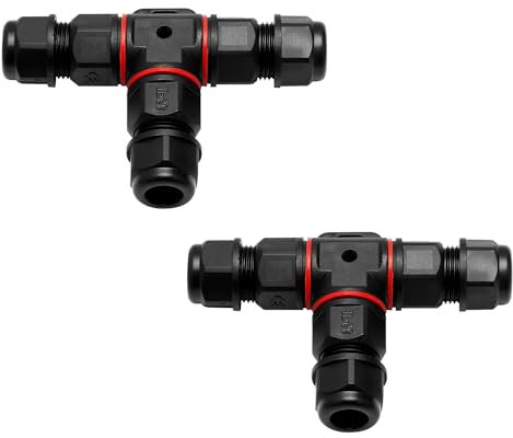 Rumyve 2Pcs T-Shape Waterproof Cable Connectors,Durable Outdoor Cable Connector,Junction Boxes Electrical Cable Protector for 6 to 10 mm Cable Diameter