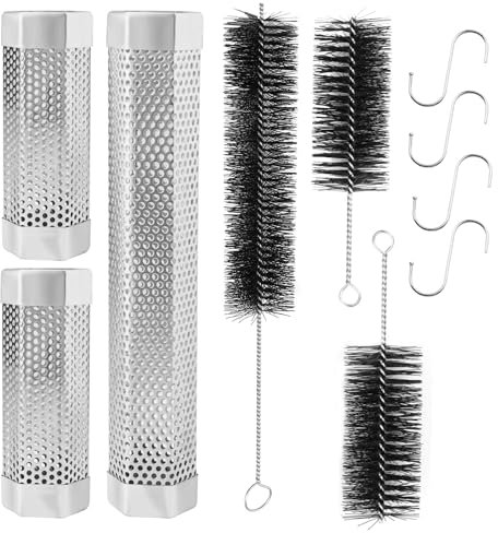 SHIKORI Pellet Smoker Tube, Stainless Steel BBQ Wood Pellet Tube Smoker for Cold Smoker,5 Hours of Billowing Smoke-for Any Grill or Smoker,Bonus Brush,Hooks. (Set-3 Pcs)