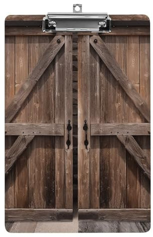 YJWANDL A4-Klemmbrett für 100 Blatt, Vintage-Holz-Scheunentür-Druck, Acryl-Klemmbrett, Büro-Klemmbrett, Business-Board, Clip, Lehrerbrett, Clip, Stil