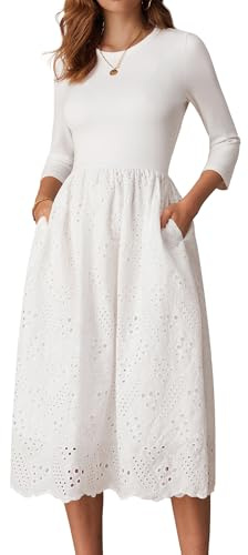 GRACE KARIN Women's Loose Plus Size Summer Dress with Pockets Long Sleeve Round Neck A Line Dress Elegant Casual Maxi Dress XXL White Size 22
