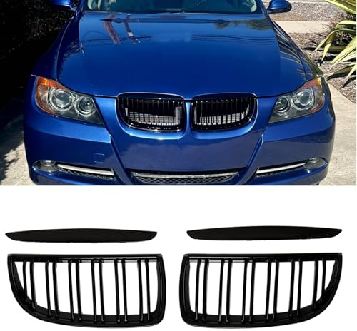 Gangying E90 Nieren Schwarz für BMW 3er E90 E91 2005-2008 E90 touring E91 Grill Glanz Schwarz Doppelsteg Sport Kühlergrill
