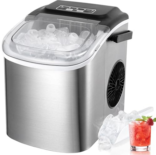 TLGREEN Ice Maker, 9 Cubes in 6 Mins Countertop ice machine, 24kg/24Hrs Portable Ice Cube Maker with Self-Cleaning, 2 Cube Sizes,Quiet Operation for Home/Bars/Kitchen/Office, Stainless Steel